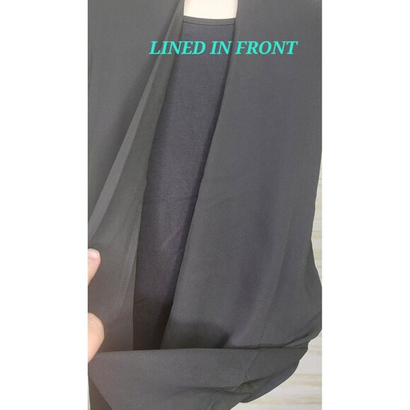 41 Hawthorn Women's Black Drape Front Blouse With Ribbon Tie Neck Sheer Front - Picture 7 of 11